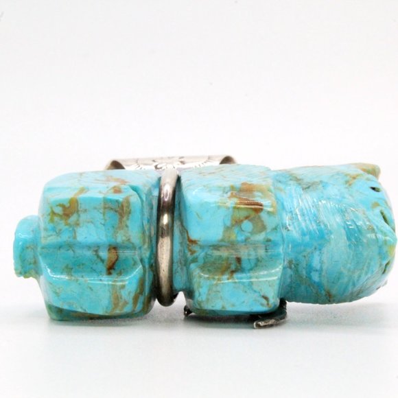 Vintage Zuni Buffalo Fetish Sculpted Turquoise 2" Large Sterling Silver Pendant - Picture 9 of 11